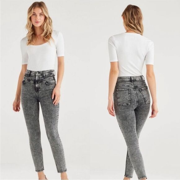 7 For All Mankind Smoke Grey Retro Corset High Rise Skinny Jeans NWT Size 30 - Picture 1 of 16